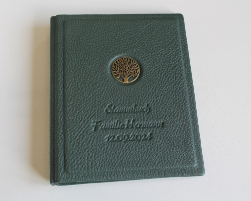 Stammbuch "Lebensbaum" aus grünem Nappaleder, DIN A5